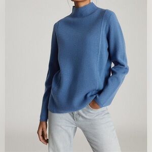 Reíss Marley Textured High Neck Jumper In Blue Size L